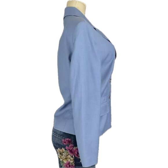 Anne Klein 10 Blue Button Logo Down Lined Collar Pockets Long Sleeve Suit Jacket - Picture 3 of 6